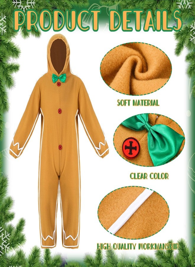 Geyoga Gingerbread Man Costume for Kids Home Clothing Christmas Gingerbread Outfit Bodysuit Hooded Unisex(Classic,5-6 Years) - Image 2